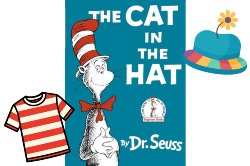 Cat in the Hat book cover with striped shirt and silly hat